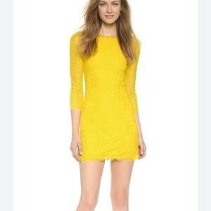 Diane Von Furstenberg Zarita Lace Dress Women's Yellow 3/4 Sleeve Easter Sz 6 Sm